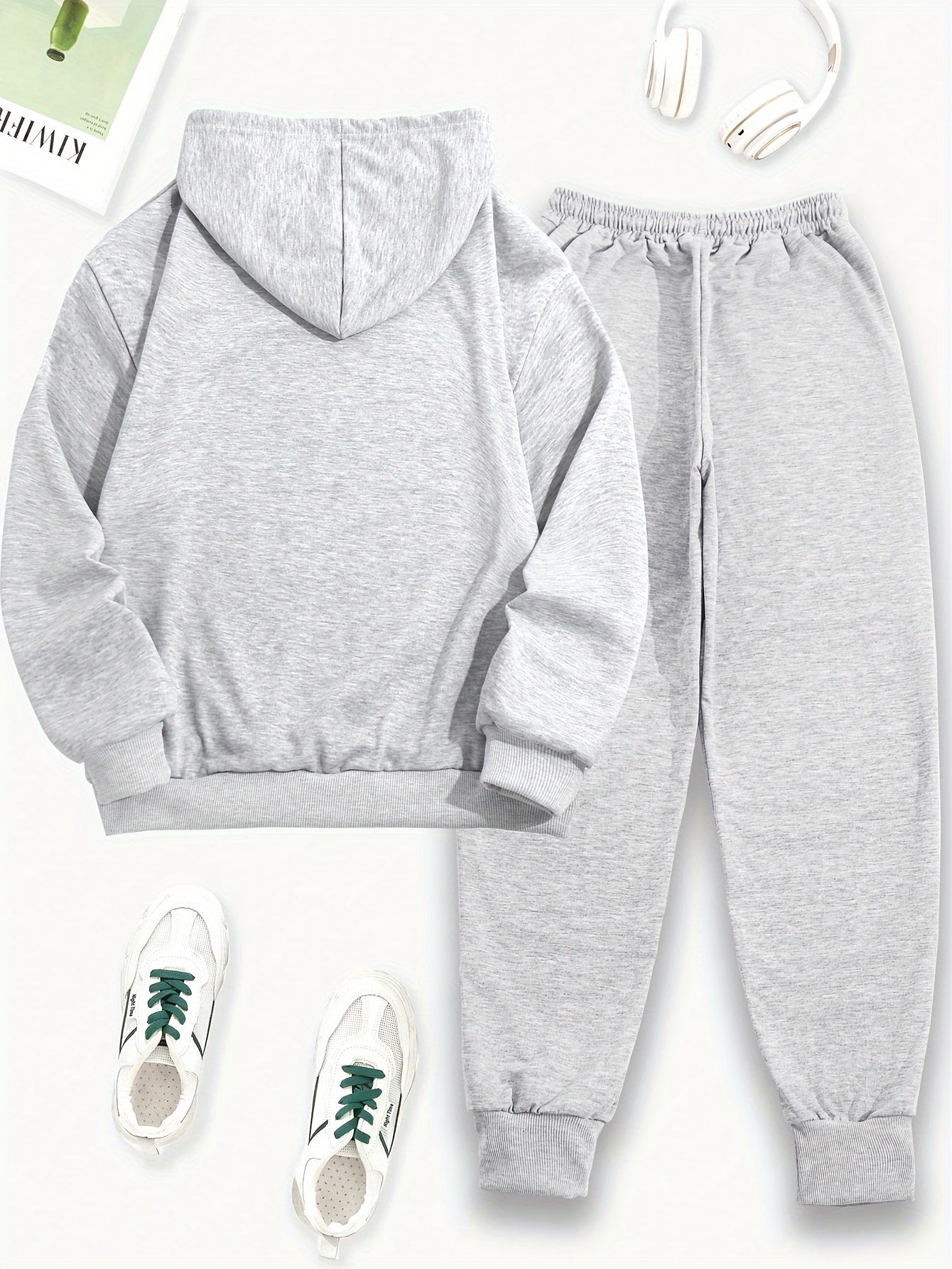 Casual Letter Print Pantsuits, Long Sleeve Drawstring Hooded Sweatshirt & Pocket Jogger Pants Outfits, Women's Clothing