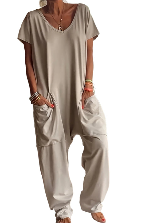 Women's Solid Color Casual Knit Baggy Pockets Jumpsuit