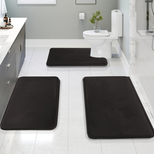 3pcs Luxurious Extended Memory Foam Bath Mats Set - Soft, Durable, Non-Slip, U-Shape Design, Cozy Toilet Lid Cover Pad, Comfortable Bathroom Decor, Perfect for Bedroom, Living Room, Kitchen Area Rugs, Suitable for All Seasons