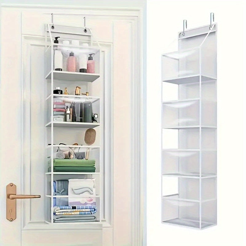 4/6-Tier Over-the-Door Hanging Storage Organizer - Space-Saving, Transparent Window, Wall-Mounted Pocket Shelf for Cosmetics, Toys, Sundries, Bedroom, Bathroom, Office, Closet Organization