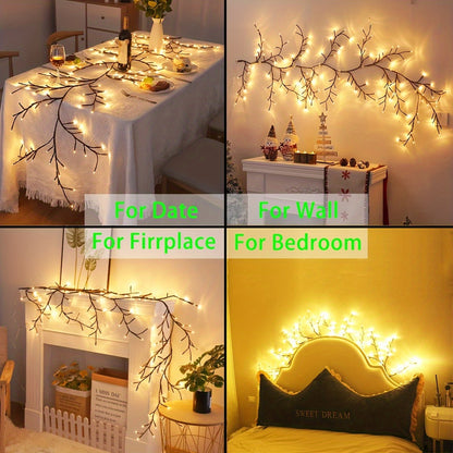 96-LED Flexible Willow Vine Lights - White Birch Style - 8 Mode Rattan Tree Decor