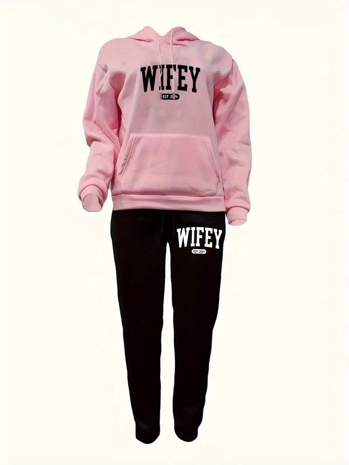 'Wifey' Graphic Fleece-Lined Hoodie and Joggers Set for Women