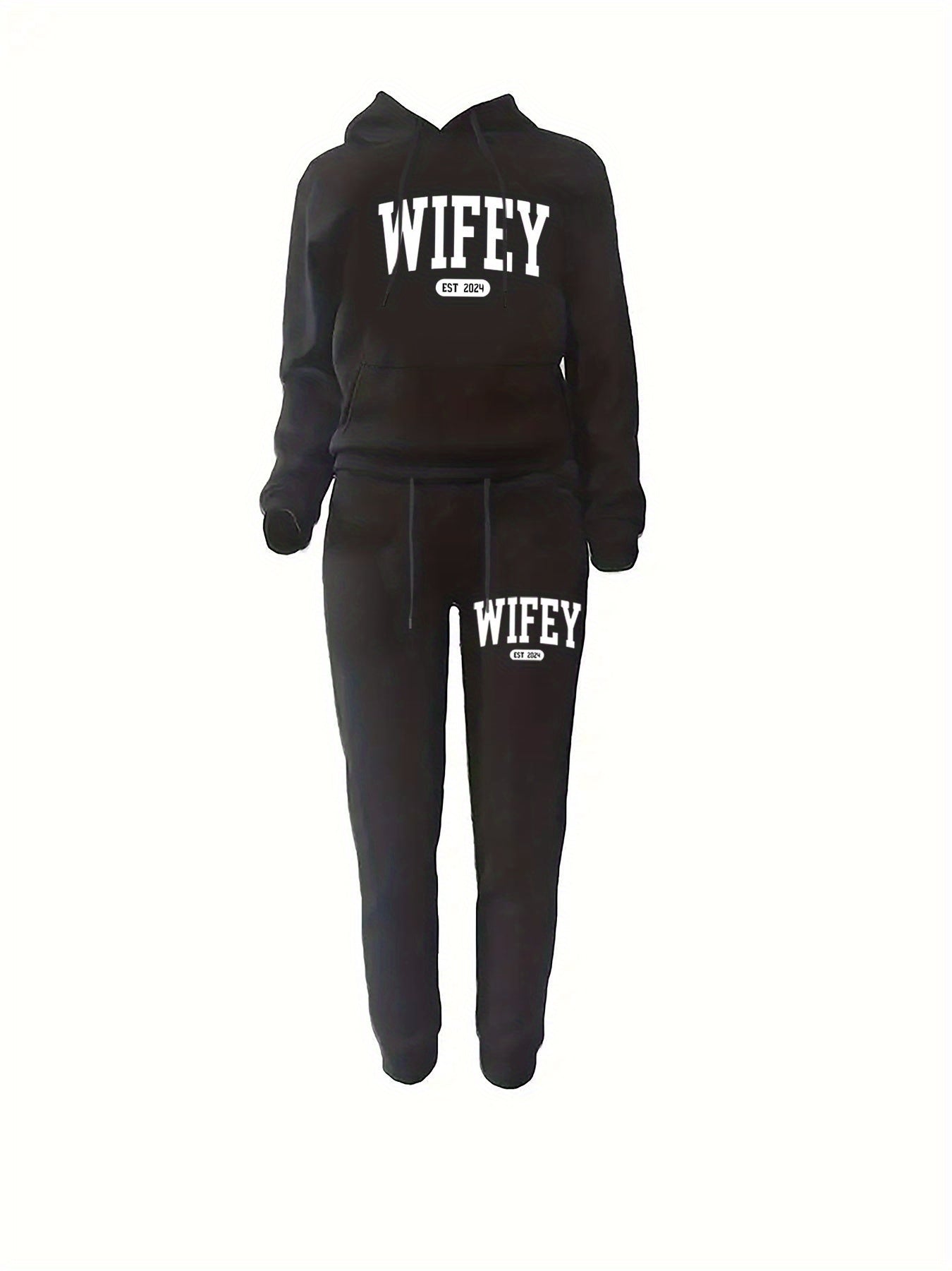 'Wifey' Graphic Fleece-Lined Hoodie and Joggers Set for Women