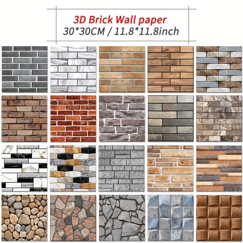 12pcs Peel-and-Stick 3D Wall Panels - Waterproof Faux Brick Tiles for Bathroom and Kitchen - Easy DIY Living Room Decor