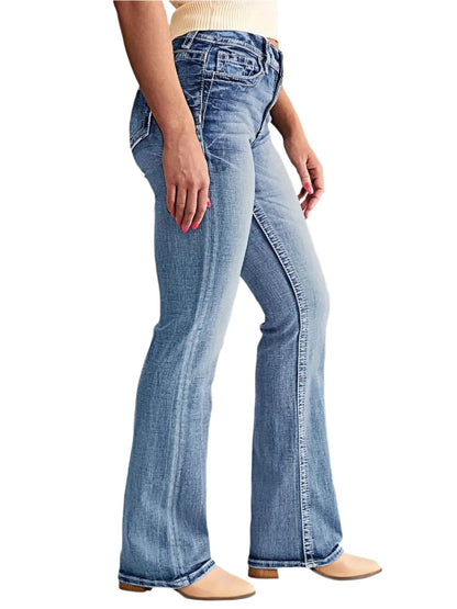 Classic Comfort Fit Bootcut Jeans for Women - Soft, Versatile, and Relaxed Denim Pants with Five-Pocket Design, Casual Style, and Stretchy Fabric for Everyday Wear