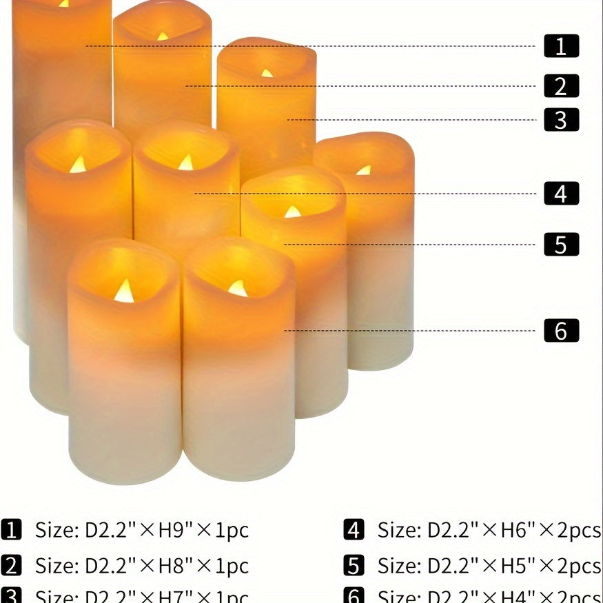 Flameless candle Battery powered 4.0inch 5.0inch 6.0inch 7.0inch 8.0inch 9-piece ivory white real wax column LED candle with remote control, cycle 24 hour timer