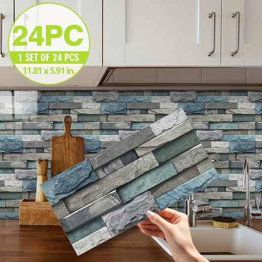 24pcs Vintage Bathroom Tile Stickers - Hanging Decorative Tiles with Self-Adhesive, Waterproof, Removable, Oil-Proof, and Easy-to-Clean Features for Kitchen, Room, and Home Decoration - Perfect for Wall Art and Wallpaper