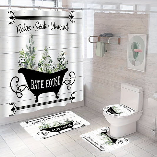 1Pc/3Pcs/4pcs Rustic Flower Plant Bath Curtain Set