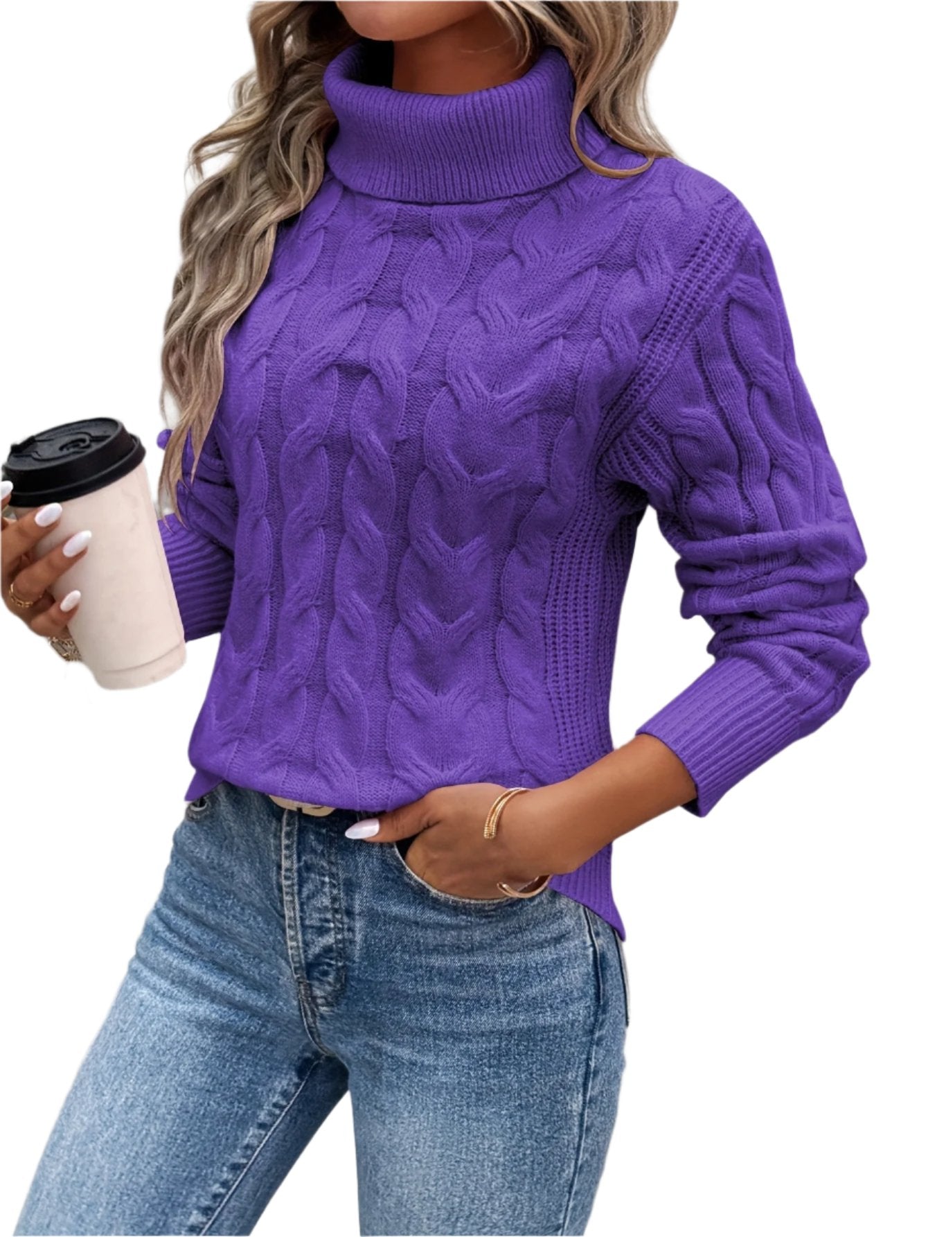 Cable Knitted Turtle Neck Knitted Sweater