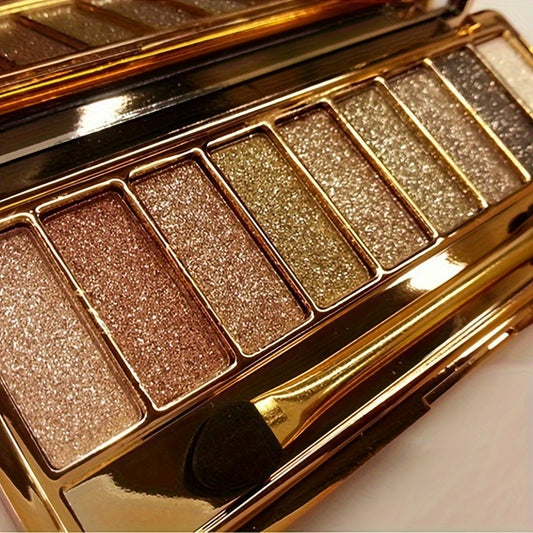 9 Colors Golden Glitter Eyeshadow Palette Set - High-Pigmented, Long-Lasting, Sparkling Shiny Makeup with Brush and Mirror for a Flawless