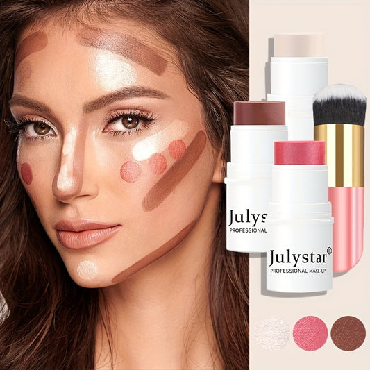 jULYSTAR 4Pcs Ultimate Cream Contour Kit - Seamless Blending Sticks with Highlighter, Blush & Bronzer - Buildable, Long-Lasting, Water-Resistant for Flawless Cheek Sculpting