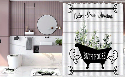 1Pc/3Pcs/4pcs Rustic Flower Plant Bath Curtain Set