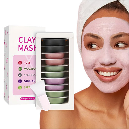 10pcs 0.18oz Luxurious Clay Mask Set - Gentle, Moisturizing, Hydrating, Rejuvenating Facial Masks for Glowing Skin - Travel Essential with Dead Sea, Avocado, Eggplant, Rose, Green Tea Varieties