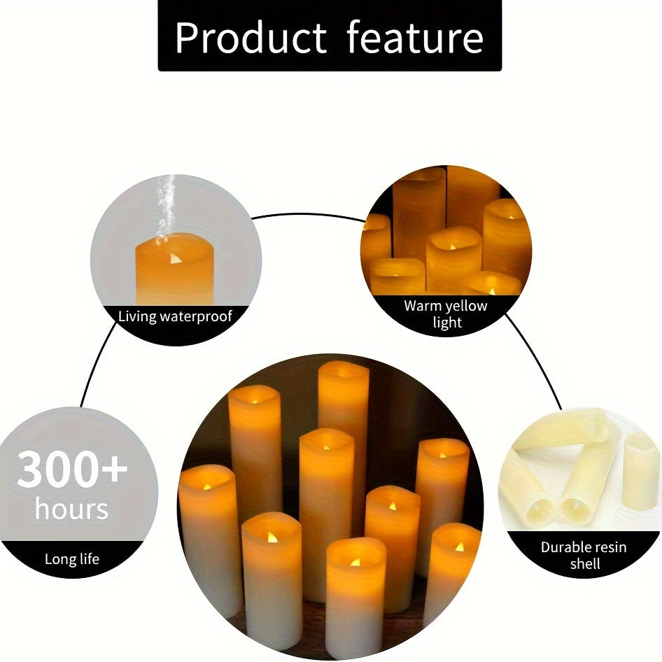 Flameless candle Battery powered 4.0inch 5.0inch 6.0inch 7.0inch 8.0inch 9-piece ivory white real wax column LED candle with remote control, cycle 24 hour timer