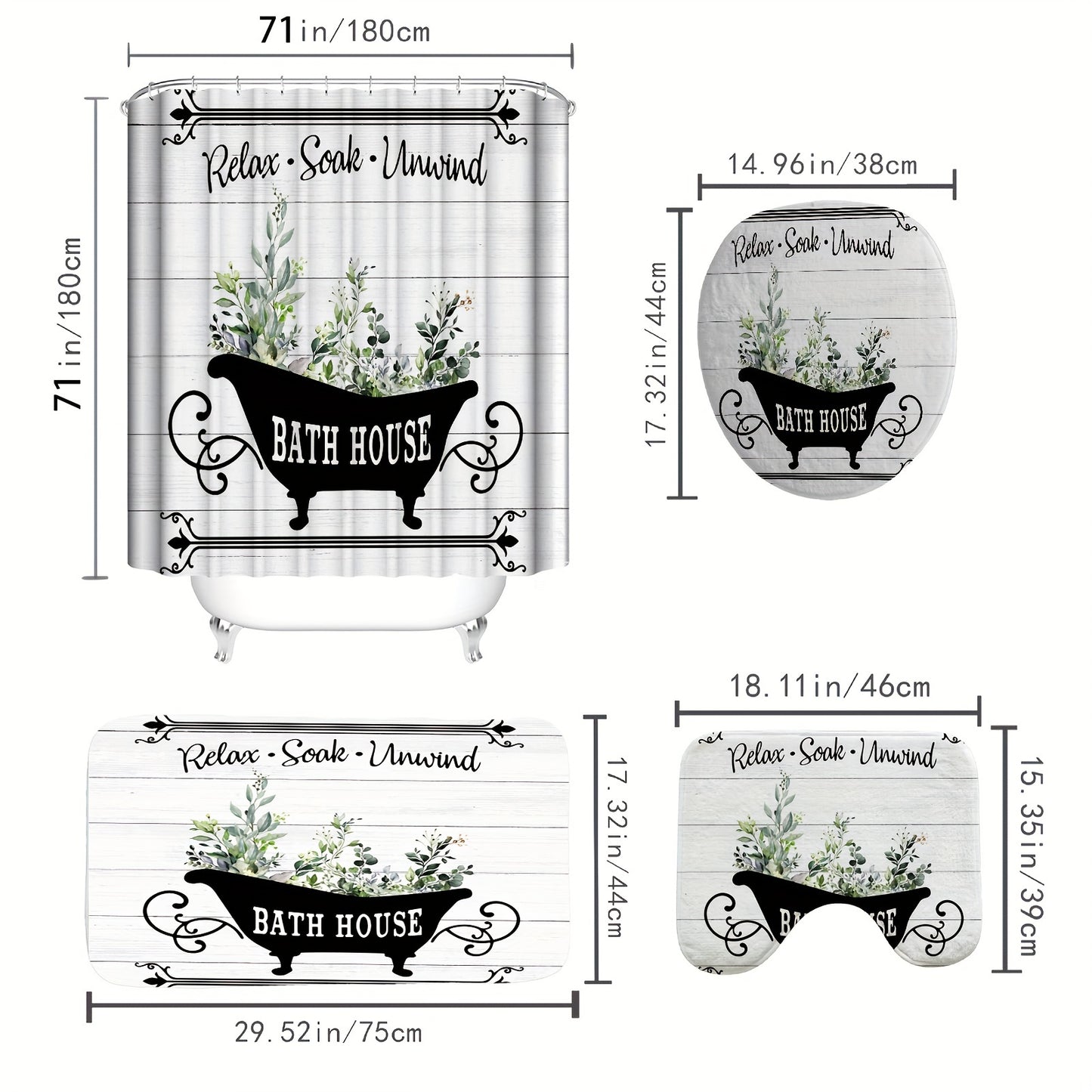 1Pc/3Pcs/4pcs Rustic Flower Plant Bath Curtain Set