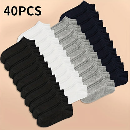 20/40 Pairs Solid Ankle Socks, Soft & Lightweight All-match Unisex Socks, Women's Stockings & Hosiery