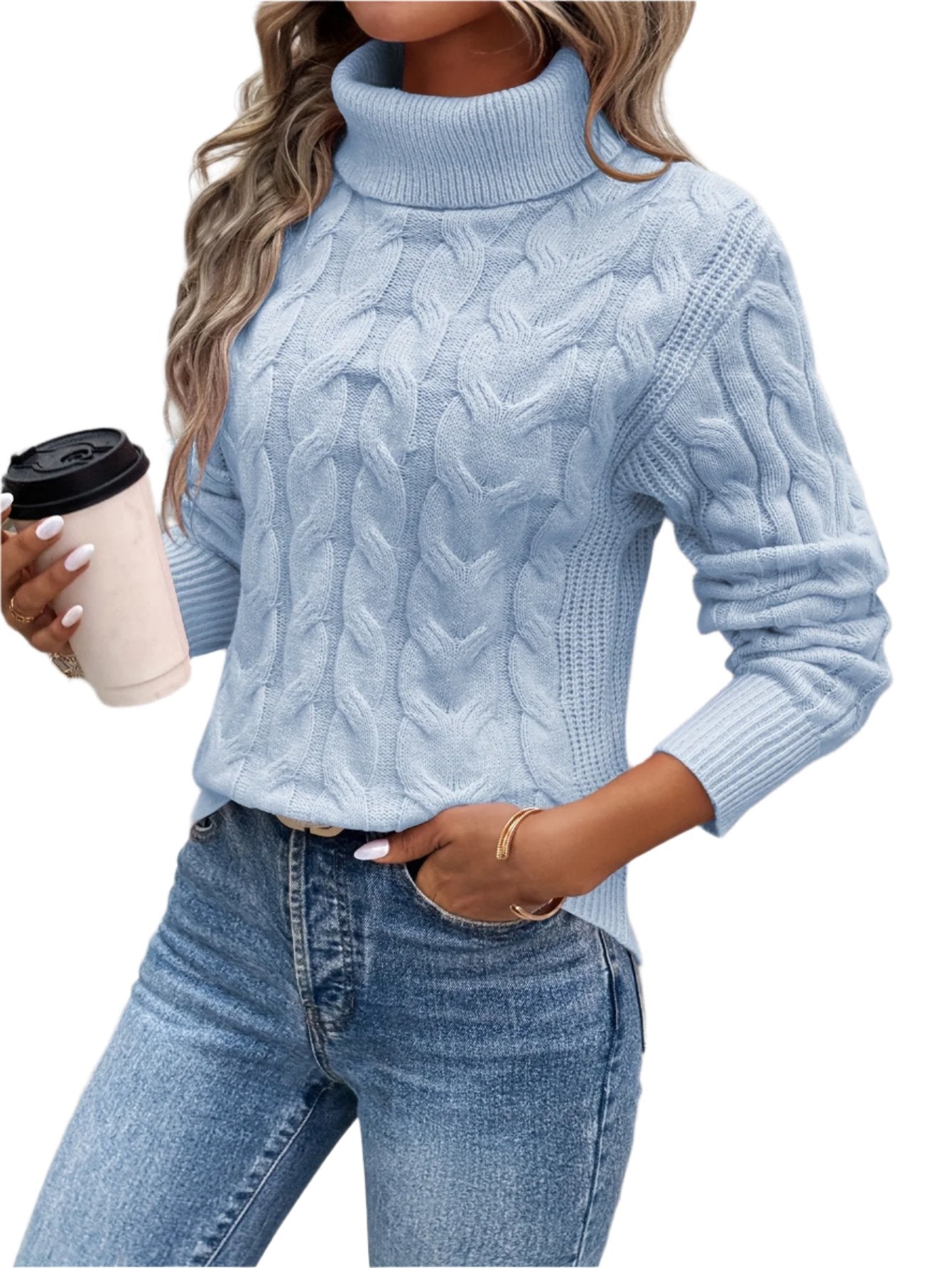 Cable Knitted Turtle Neck Knitted Sweater