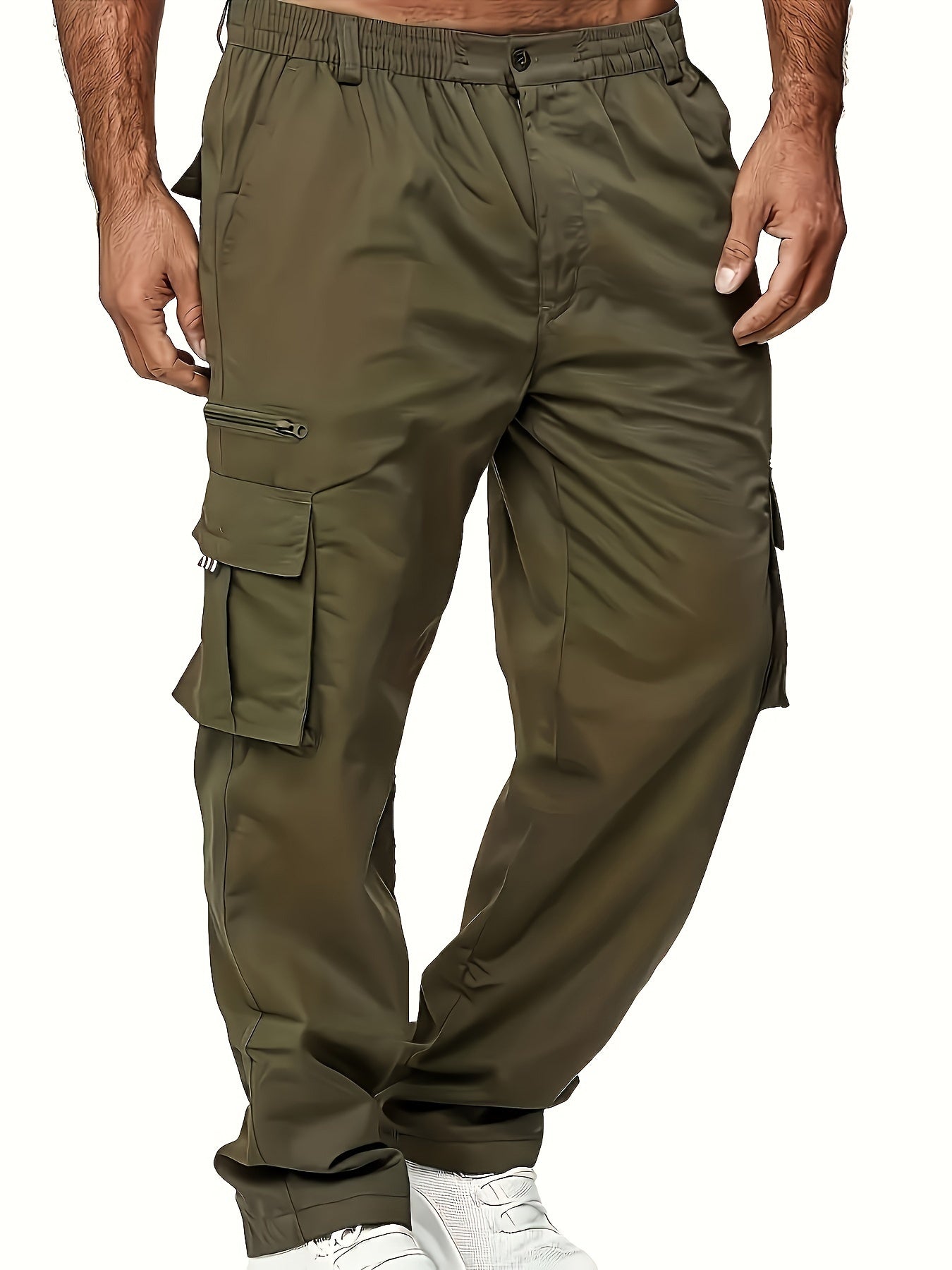 3PCS Men's Solid Color Loose Fit Pants, Men's Casual Cargo Pants For Outdoor Activity