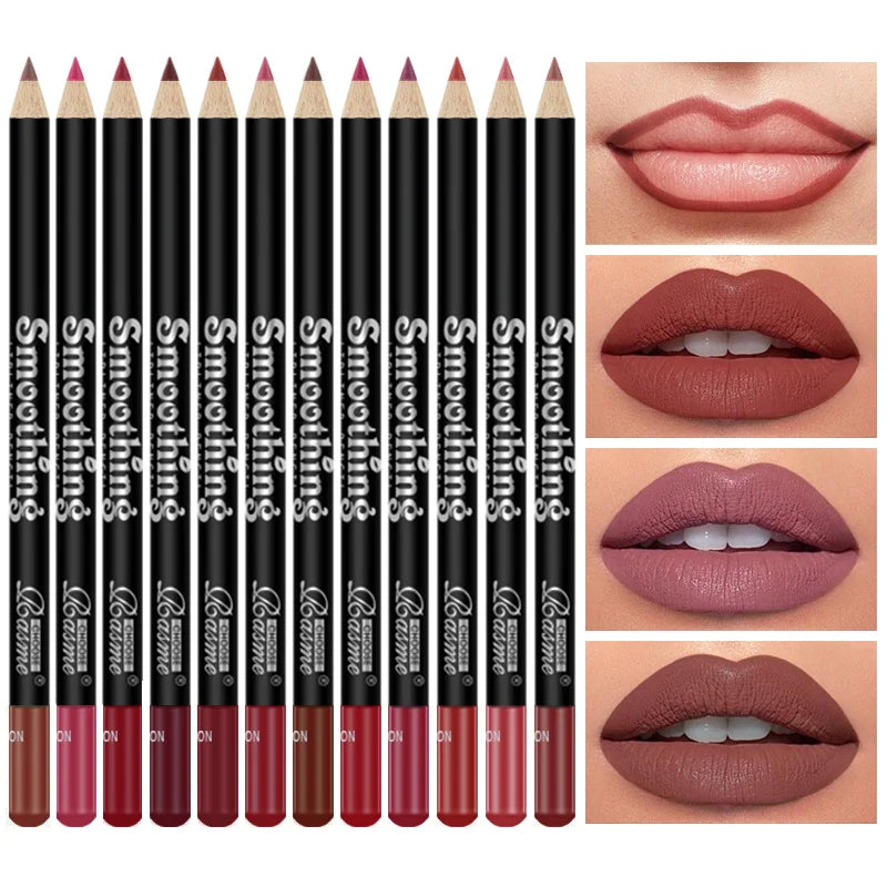 12 pcs Long-Lasting Lip Liner Pencil and Matte Lip Gloss for Women