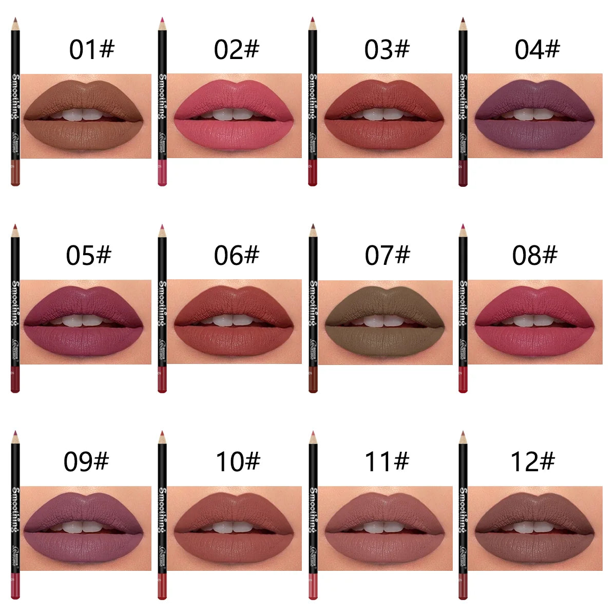 12 pcs Long-Lasting Lip Liner Pencil and Matte Lip Gloss for Women