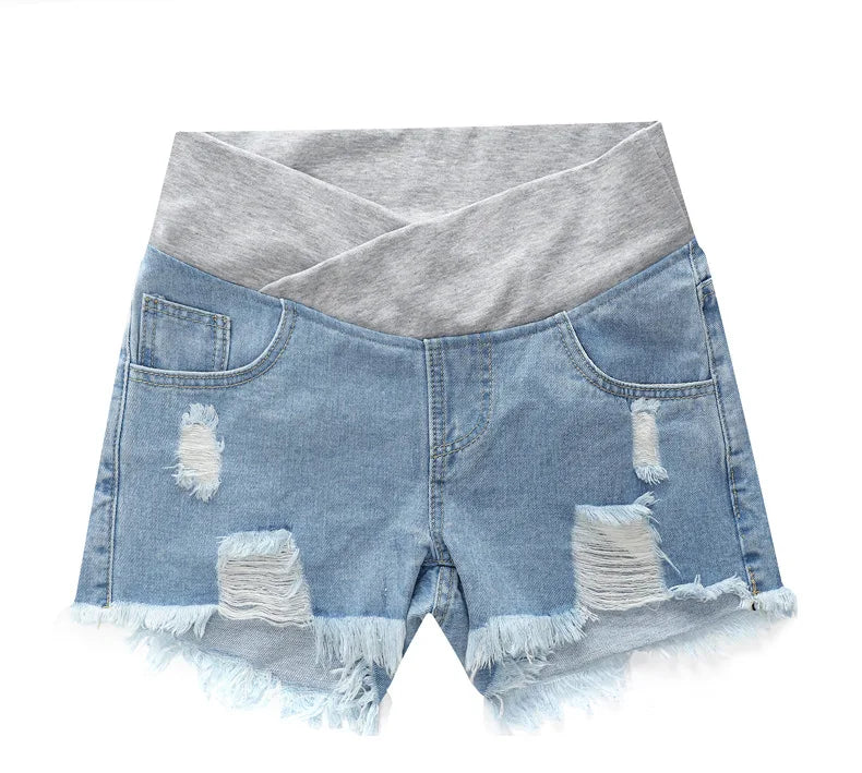 Casual Low-Waisted Blue Jean Denim Maternity Shorts