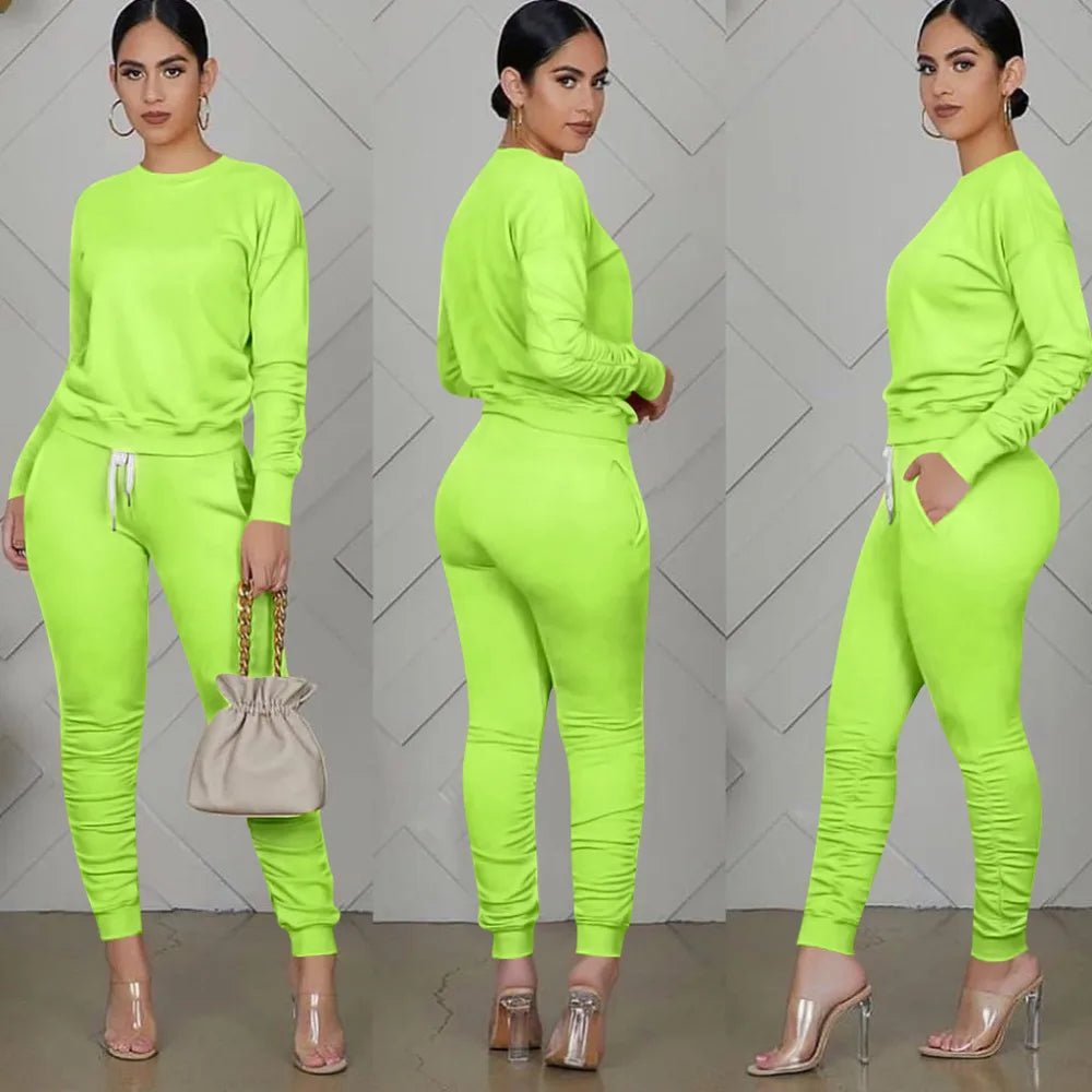 Casual Sporty Two Piece Long Sleeve Sweatshirt Top & Matching Stacked Jogger Set