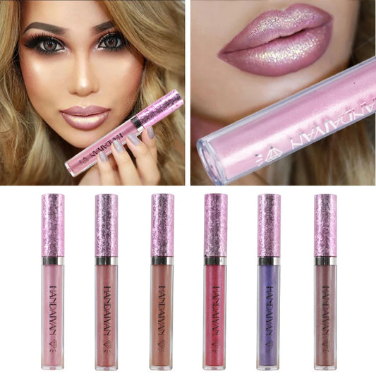 HANDAIYAN 6-color Pearlescent Liquid Lip Gloss Lipstick Long-lasting Waterproof Makeup Cosmetics