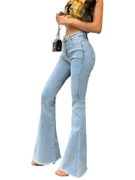 Y2K Vintage Slim High Waist Bell Bottom Denim Blue Jeans