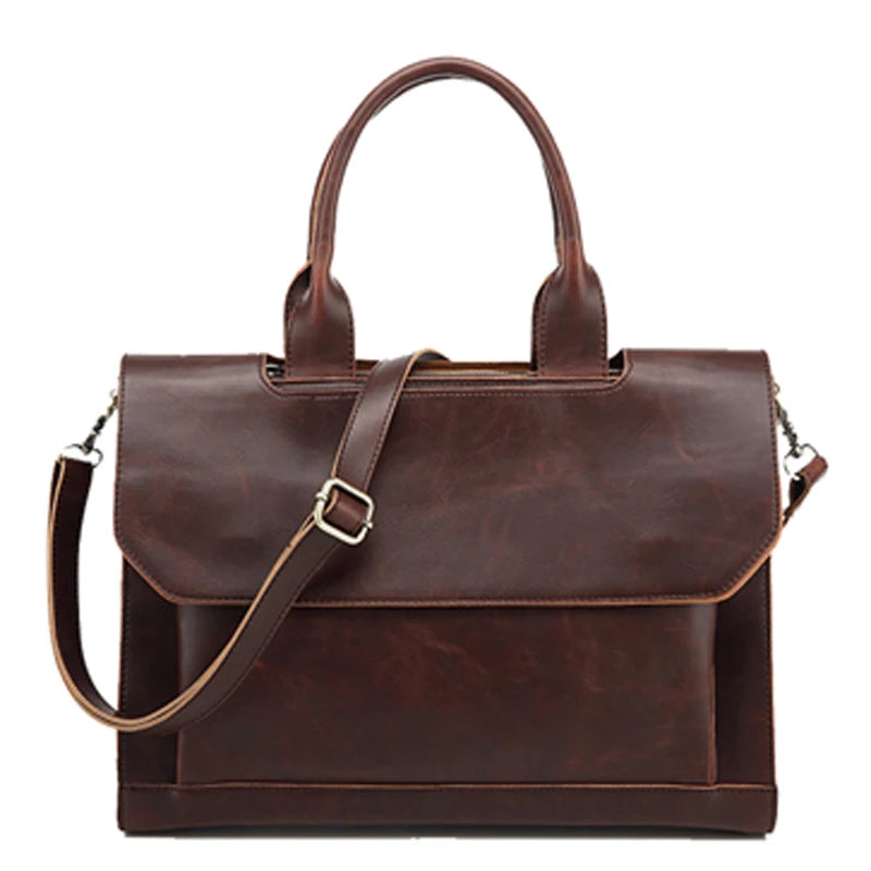 14 inch PU Leather Laptop Business Shoulder Briefcase Career Bag