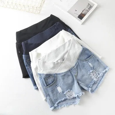 Casual Low-Waisted Blue Jean Denim Maternity Shorts