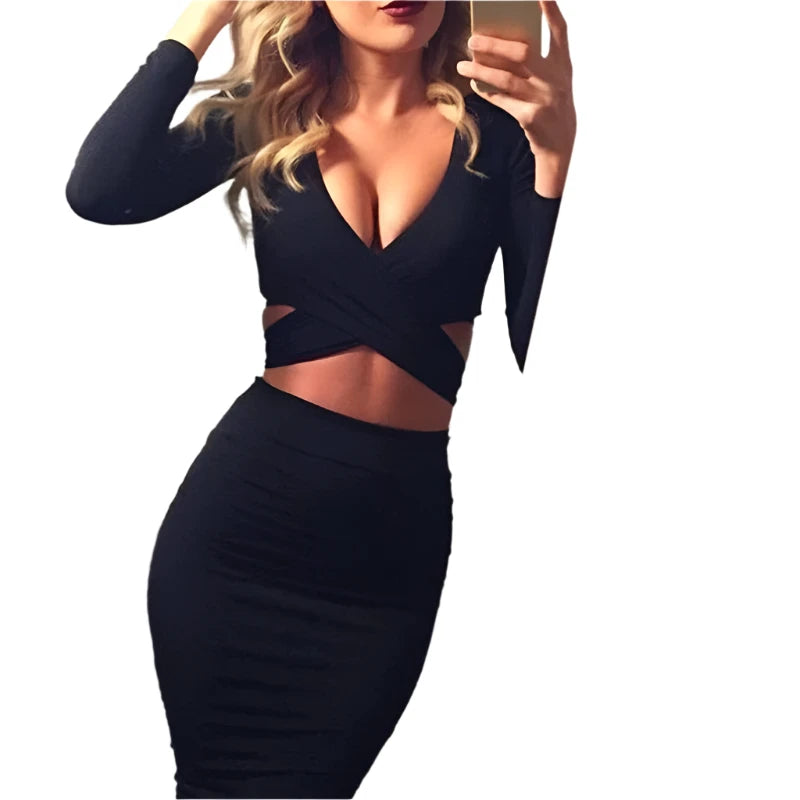 Jocoo Jolee Long Sleeve Bandage Hollow Stretch Pencil Dresses