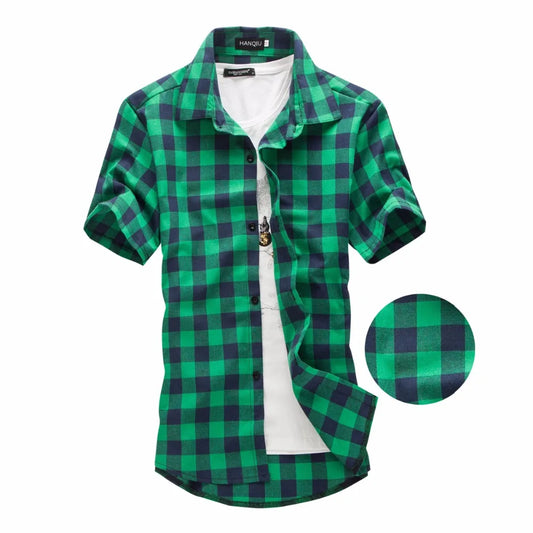 Short Sleeve Button-up Green or Red Plaid Shirt