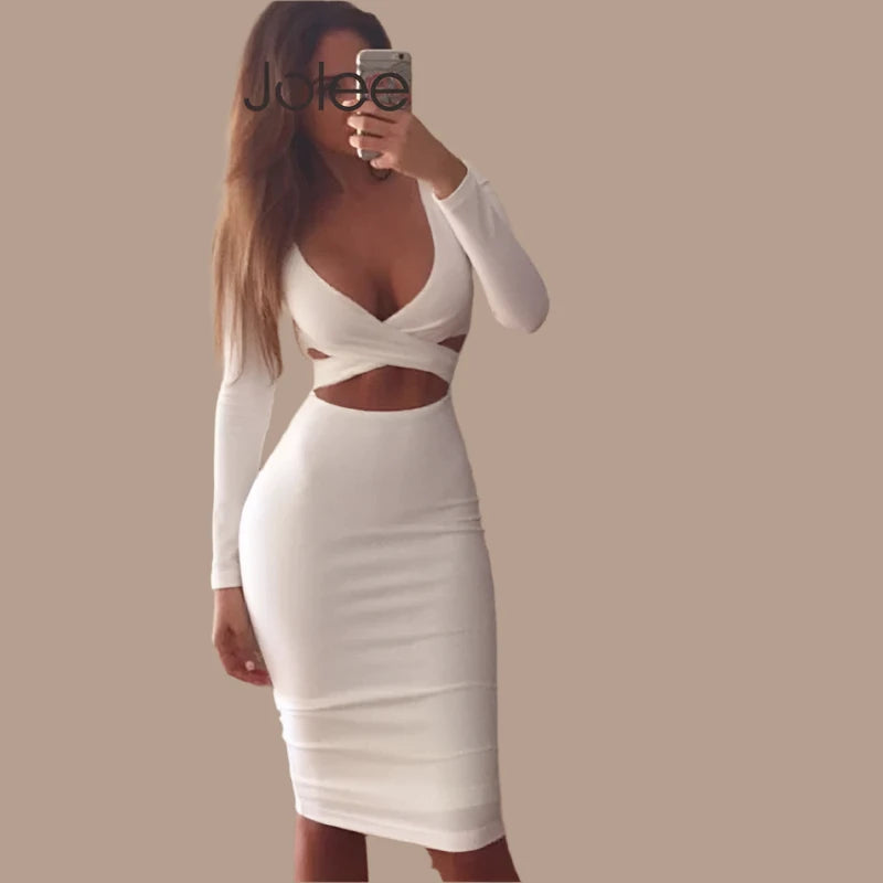 Jocoo Jolee Long Sleeve Bandage Hollow Stretch Pencil Dresses