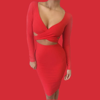 Jocoo Jolee Long Sleeve Bandage Hollow Stretch Pencil Dresses