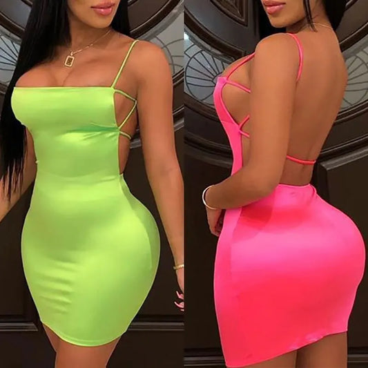 Summer Sexy Neon Bodycon Mini Dresses