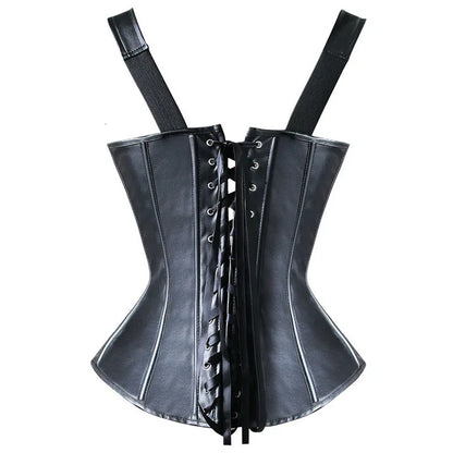 Faux Leather Overbust Corset Buckled Bustier Waist Trainer Vest Corset