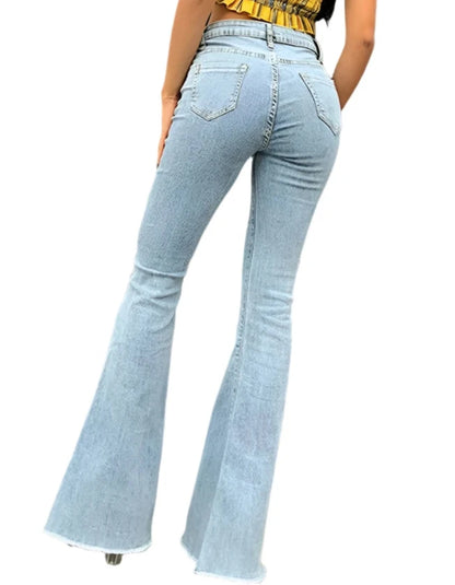 Y2K Vintage Slim High Waist Bell Bottom Denim Blue Jeans