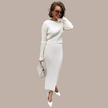 Rebicoo Knitted Sweater and Skirt Two Piece Outfit Set for Women