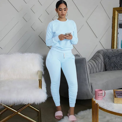 Casual Sporty Two Piece Long Sleeve Sweatshirt Top & Matching Stacked Jogger Set