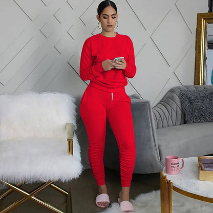 Casual Sporty Two Piece Long Sleeve Sweatshirt Top & Matching Stacked Jogger Set