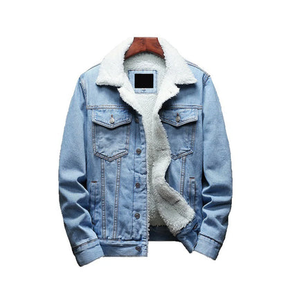 Men's Denim Cotton Jacket Lamb Wool Plush Long-sleeved Jeans Jacket