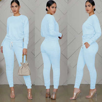 Casual Sporty Two Piece Long Sleeve Sweatshirt Top & Matching Stacked Jogger Set