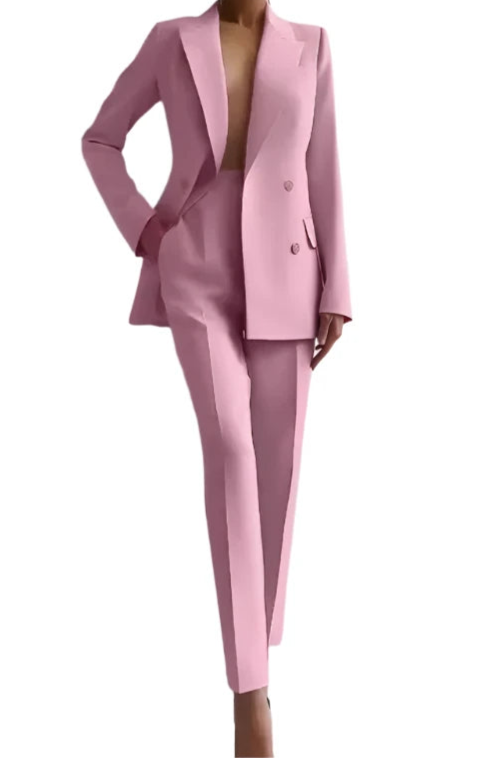 Mandylandy 2pcs Solid Color Fashion Suit Long Sleeve Blazer Jacket & High Waist Long Pants Set