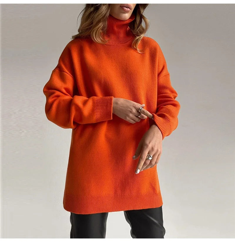 Casual Comfy Loose Fitting Turtleneck Sweaters for Women