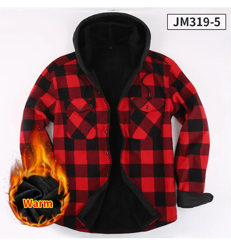 Men's Fleece Lined Hooded Plaid Jackets