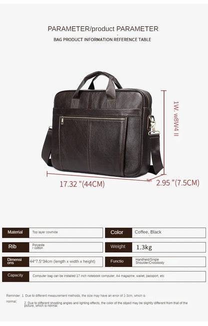 Genuine Leather First Layer Briefcase Business Career Bag