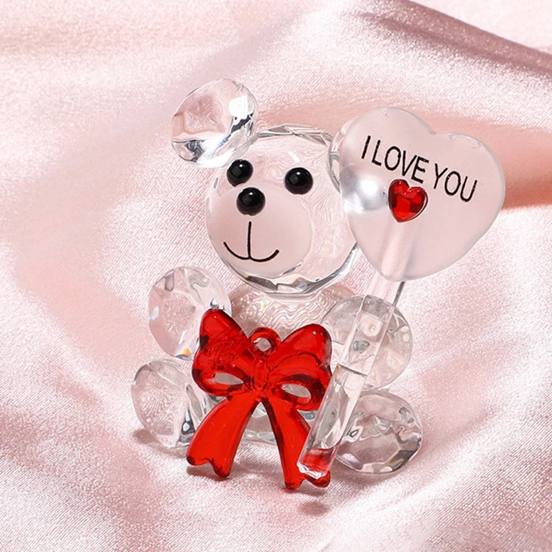 Valentines Day Gift I Love You Crystal Bear Artificial Rose Flowers