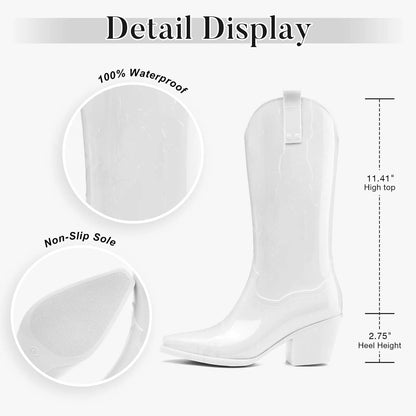 Stylish Knee High Pointed Toe Womens Western Cowgirl Cowboy Rain Boots