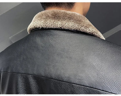 High Quality Men's Faux Leather Motorcycle Jacket Thickened Fur Collar and Inside Liner