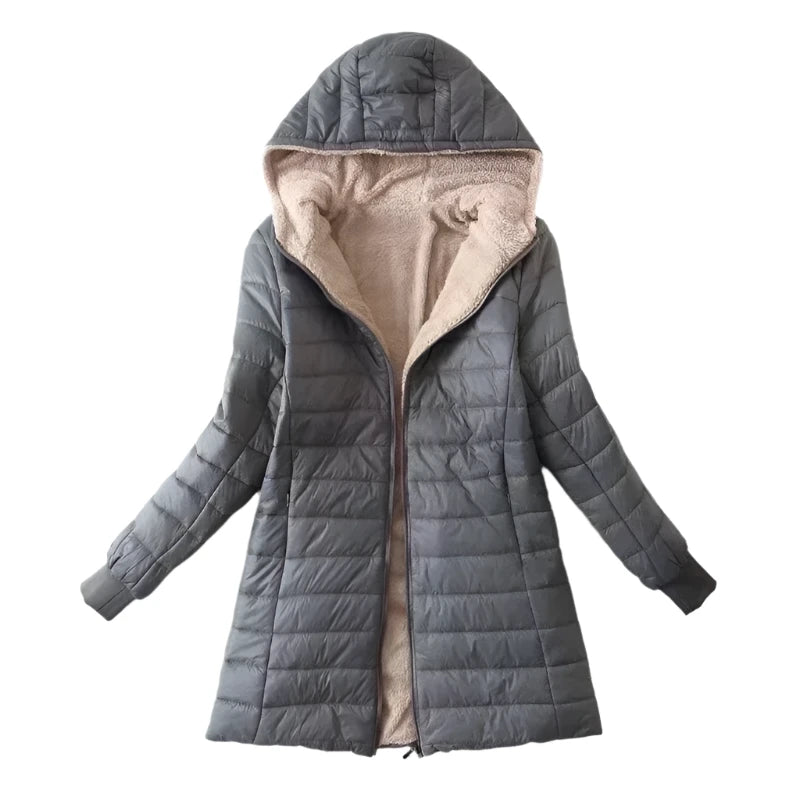 DQ Mid Length Padded Hooded Cotton Fleece Puffy Bubble Coat